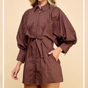 The Brynn Tie-Waist Mini Dress - Mocha Size Small